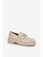 Lakierowane Mokasyny Damskie Z Przypinką Miś Beżowe Wulinea