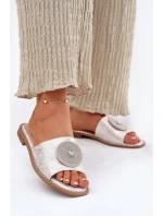 Klapki Damskie Na Płaskim Obcasie Z Ozdobą S.Barski KV51-013 Srebrne