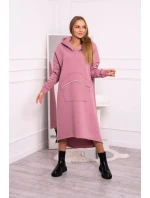 Zateplené šaty s kapucňou tmavo ružové