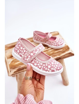 Dziecięce Baleriny Na Rzep W Print Różowe Selah