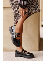 Półbuty Damskie Z Paskami Lakierowane Czarne Terione