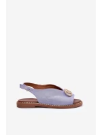 Sandały Damskie Z Ozdobą Na Płaskim Obcasie Eko Zamszowe Niebieskie Ralisses