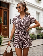 Dámsky letný overal so zaväzovaním v páse cappuccino FashionStreet EY2645