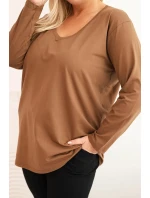 Dámske Plus veľkosť V-neck blúzka s dlhými rukávmi Brown