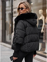Dámska zimná prešívaná bunda s kožušinou, čierna, FashionStreet TY5988 Dámska zimná prešívaná bunda s kožušinou, čierna, FashionStreet TY5988