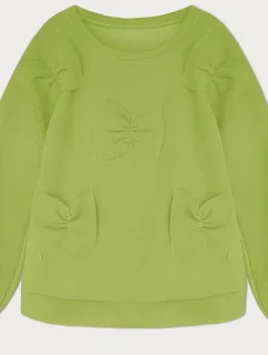 Dámska teplá mikina v limetkovej farbe s mašľami (23999)