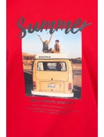 Blúzka s potlačou Letné auto červená