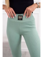 Pruhované legíny s vysokým pásom tmavo mätové