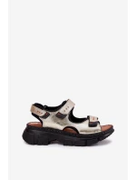 Skórzane Sandały Damskie Z Rzepami Artiker 56C0469 Złote