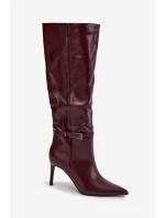 Dámské kozačky na jehlovém podpatku s páskem bordó Lisanne