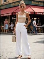 Dámske ľanové nohavice so širokými nohavicami UY3075, biele – FashionStreet Dámske ľanové nohavice so širokými nohavicami UY3075, biele – FashionStreet