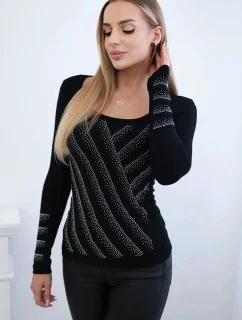 Pletená blúzka so zirkónovým motívom čierna