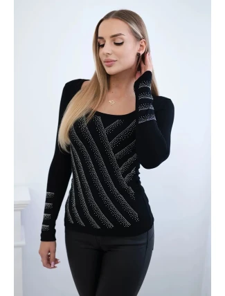 Pletená blúzka so zirkónovým motívom čierna