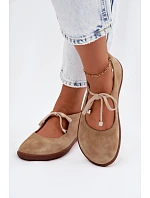 Kožené semišové baleríny Barefoot so šnurovaním Zazoo 021 Beige Kožené semišové baleríny Barefoot so šnurovaním Zazoo 021 Beige