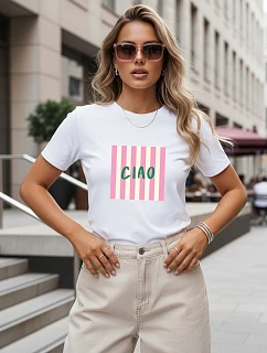 Dámske bavlnené tričko s nápisom CIAO, biele, FashionStreet NX8011RY