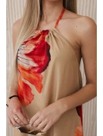 Viskózové šaty viazané okolo krku camel