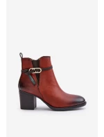 Botki Damskie Na Obcasie Słupku Ocieplane Z Paskiem Brązowe Zinithia