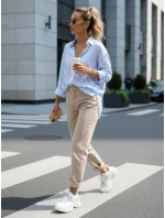 Dámske džínsy s vysokým pásom mom fit béžová FashionStreet UY2872