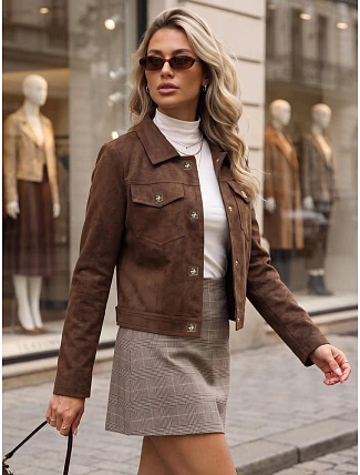 Dámska semišová bunda s patentkami, hnedá, FashionStreet TY5879 Dámska semišová bunda s patentkami, hnedá, FashionStreet TY5879