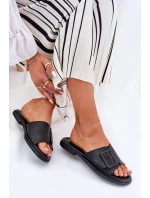 Skórzane Klapki Damskie Z Klamrą D&A SJ2302-01 Czarne