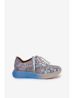 Skórzane Półbuty Sneakersy Damskie Na Platformie Maciejka 06776A-06 Niebieskie