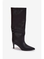 Kozaki Damskie Wsuwane Ocieplane Na Szpilce Czarne Olivienne