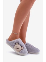 Kapcie Damskie Futrzane Z Misiem Szare Fiorinella