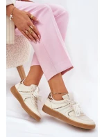 Niskie Sneakersy Damskie Z Koronką Panterka Beżowe Zielle