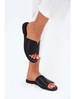 Klapki Damskie Z Eko Skóry Na Płaskim Obcasie Czarne Kalimira