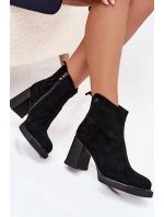 Zamszowe Skórzane Botki Damskie Na Słupku Vinceza 91142 Czarne