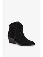 Wsuwane Botki Kowbojki Damskie Z Naturalnego Zamszu Czarne Beretta