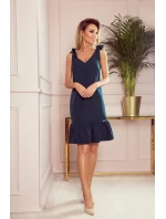 ROSITA - Dámske šaty v fľaškovo zelenej farbe s mašličkami na ramenách as volánikom 306-2