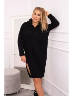 Šaty s kapucňou a bočným rázporkom čierne