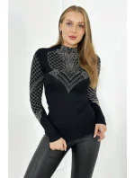 Pletená blúzka zdobená výstrihom a rukávmi čierna Pletená blúzka zdobená výstrihom a rukávmi čierna