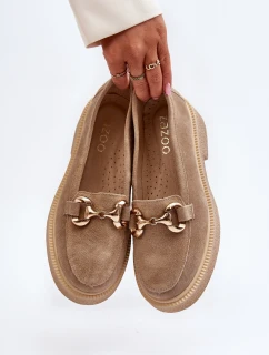 Zazoo 3429 Zamszowe Mokasyny Damskie Z Ozdobą Beżowe