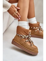 Zamszowe Śniegowce Damskie Z Grubym Sznurowaniem D.Franklin DFSH375003 Brązowe