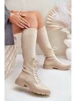 Wsuwane Kozaki Ze Skarpetkową Cholewką Beżowe Iranel