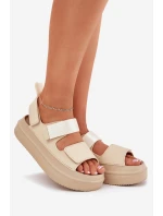 Sandały Damskie Na Platformie Z Rzepami Beżowe Nitepira