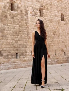 Dámske dlhé šaty SUK0407 Čierna s trblietkou - Roco Fashion