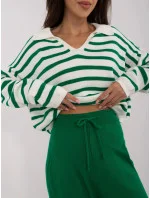 Dámska pletená súprava v zelenej/ružovej farbe (0610)