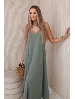 Mušelínové khaki šaty bez ramienok