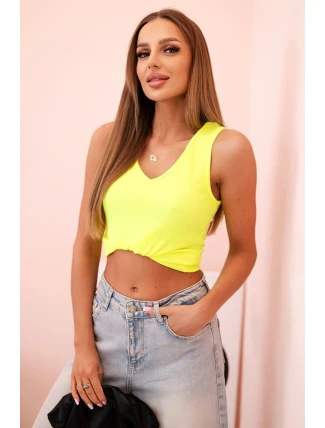 Dámsky bavlnený top s ramienkami a véčkovým výstrihom Neon Yellow