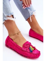Zamszowe Mokasyny Z Kokardą I Frędzlami Fuksja Dorine