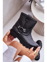 Skórzane Botki Damskie Na Płaskim Obcasie Lewski 3610 Czarne