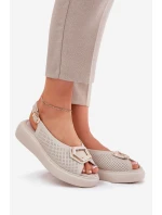 Skórzane Sandały Damskie Z Ozdobą S.Barski LR51-786 Beżowe