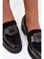 Lakierowane Mokasyny Damskie Z Ozdobną Klamrą S.Barski HY52-546 Czarne
