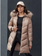 Dámska zimná bunda s prešívanou kožušinou a kapucňou LAGOON camel FashionStreet TY4516