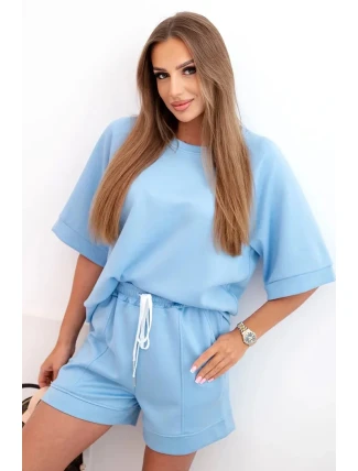 Dámska maslová súprava s blúzkou s krátkym rukávom a šortkami s gumičkou modrá Dámska maslová súprava s blúzkou s krátkym rukávom a šortkami s gumičkou modrá