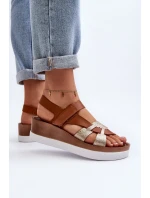 Zazoo 40397 Damskie Skórzane Sandały Na Platformie Brązowe