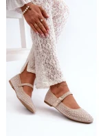 Ekologické semišové balerínky zdobené béžovými kamienkami Tinara